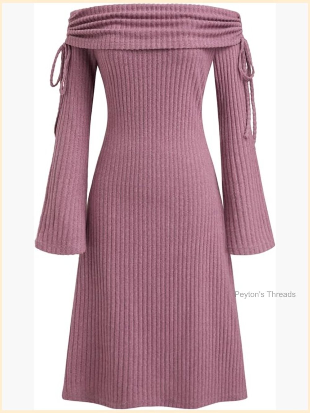 Off Shoulder Knit Midi Dress with Tie Sleeve Details - Picture 1 of 5
